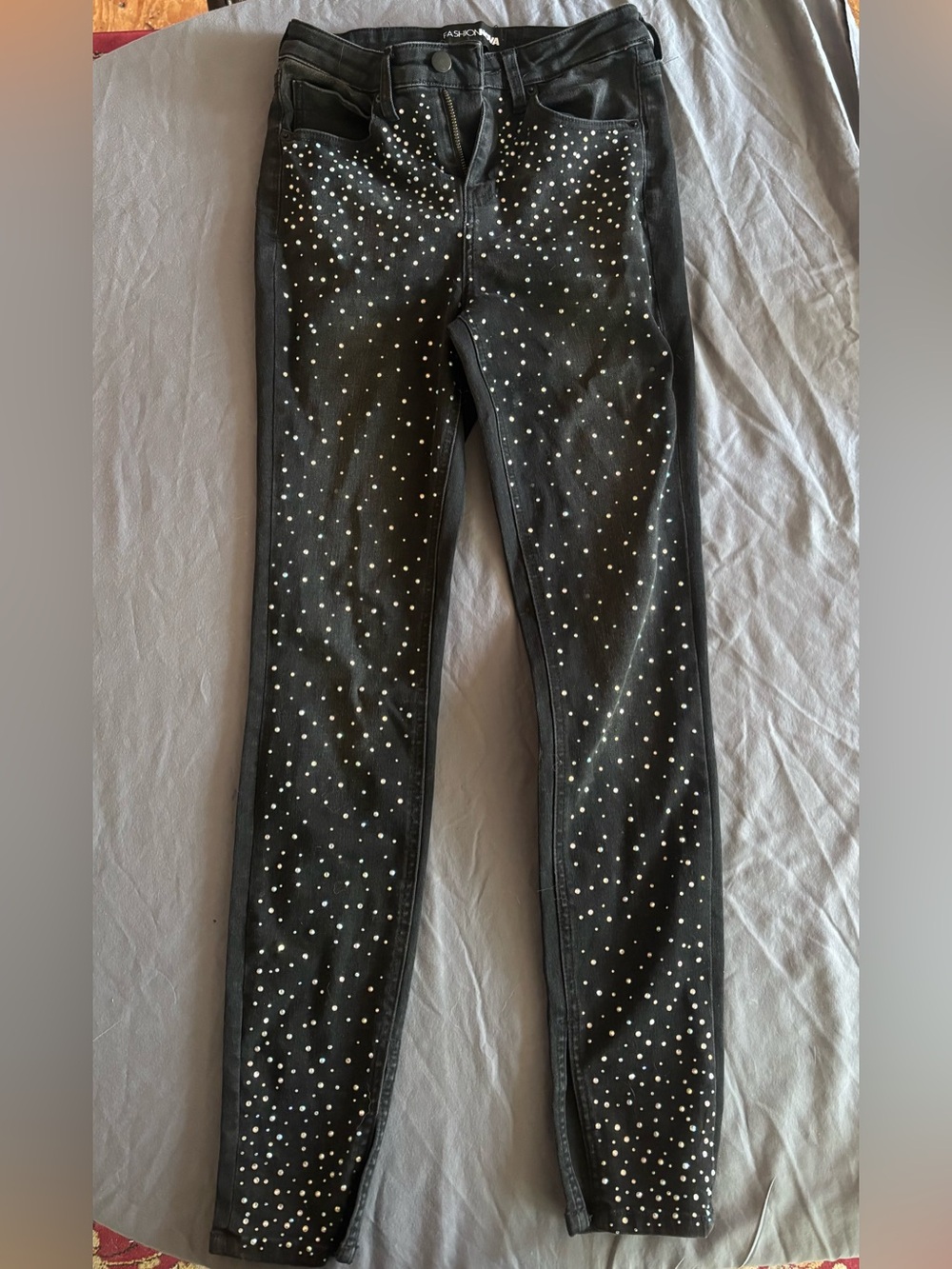 Rhinestone Black Denim Skinny Jeans Sz 1